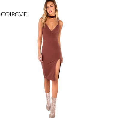 Sexy Body Contour Party Dress V Neck Side Slit