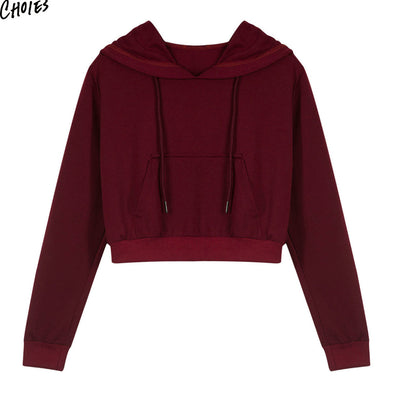 Solid Color Cropped Hoodie Street Style