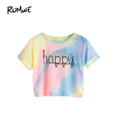 Happy Rainbow Pastel Tie Dye Cropped T-Shirt