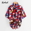 Multicolor Printed Shirt Knot Front Cute Casual Blouse Dip Hem Summer Tops Pockets Button Up Lapel Hi-Lo Blouse