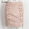 Cross Lace Up Leather Bodycon Suede Pencil Skirt