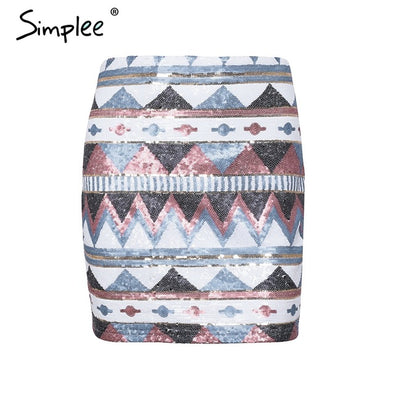 Aztec print Sequin Pencil Skirt High Waist streetwear