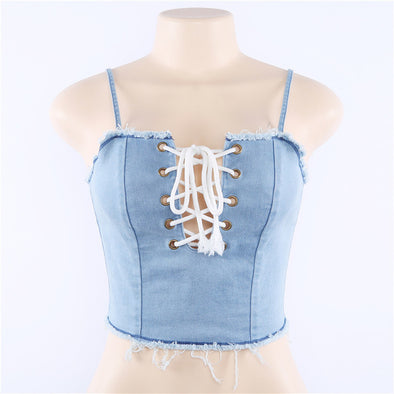 Summer Lace Up Cropped Tank Top