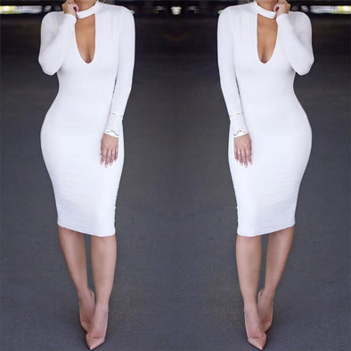 Sexy Knee Length Body Contour Deep V Neck