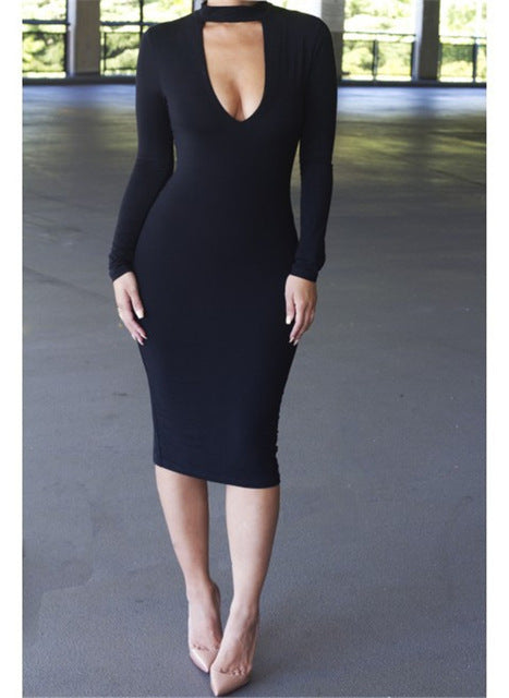 Sexy Knee Length Body Contour Deep V Neck